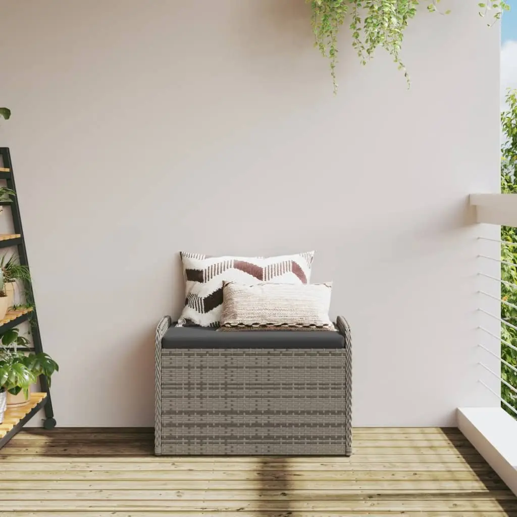 Outdoor Storage Bench 80x51x52cm Grey PE Rattan with Cushion and Water-Resistant Storage Bag