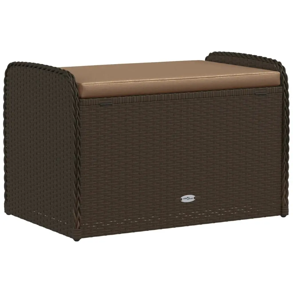 Outdoor Storage Bench 80 x 51 x 52 cm PE Poly Rattan with Cushion and Water-Resistant Storage Compartment