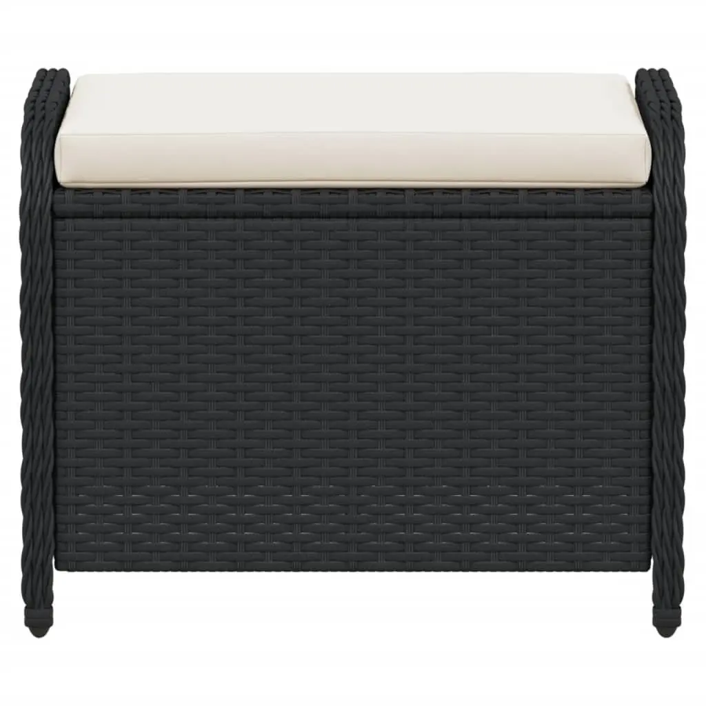 Garden Stool with Cushion Black Outdoor Foot Rest Poly Rattan Patio Furniture