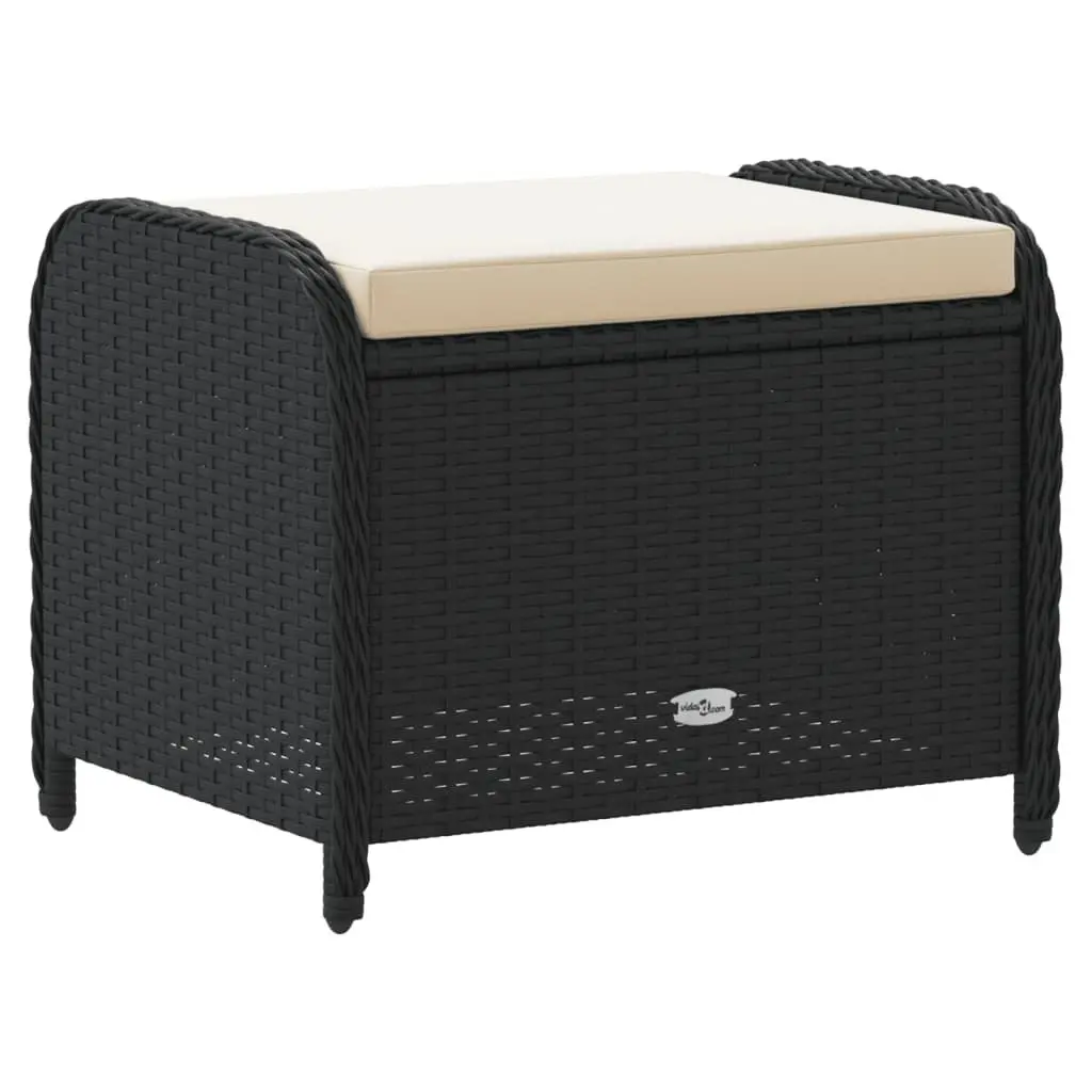 Garden Stool with Cushion Black Outdoor Foot Rest Poly Rattan Patio Furniture