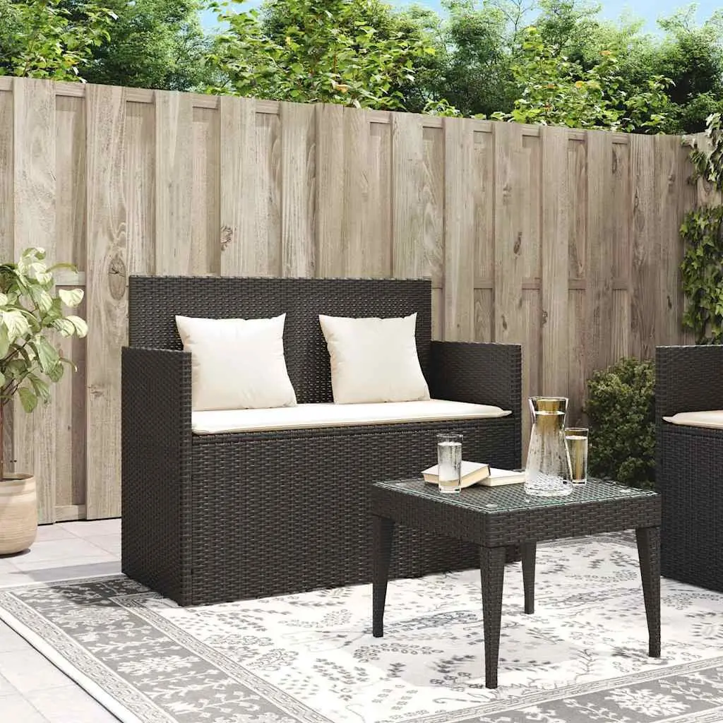 Outdoor Garden Bench with Storage Cushion Seat Poly Rattan Patio Furniture Black