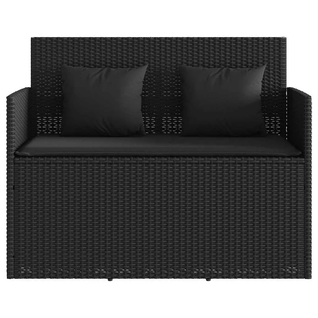 Outdoor Garden Bench Black PE Rattan Storage Seating with Cushioned Lid