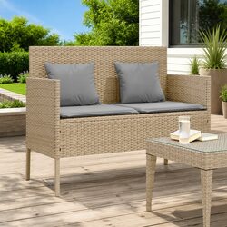 Outdoor Garden Bench with Beige Cushion and Storage
