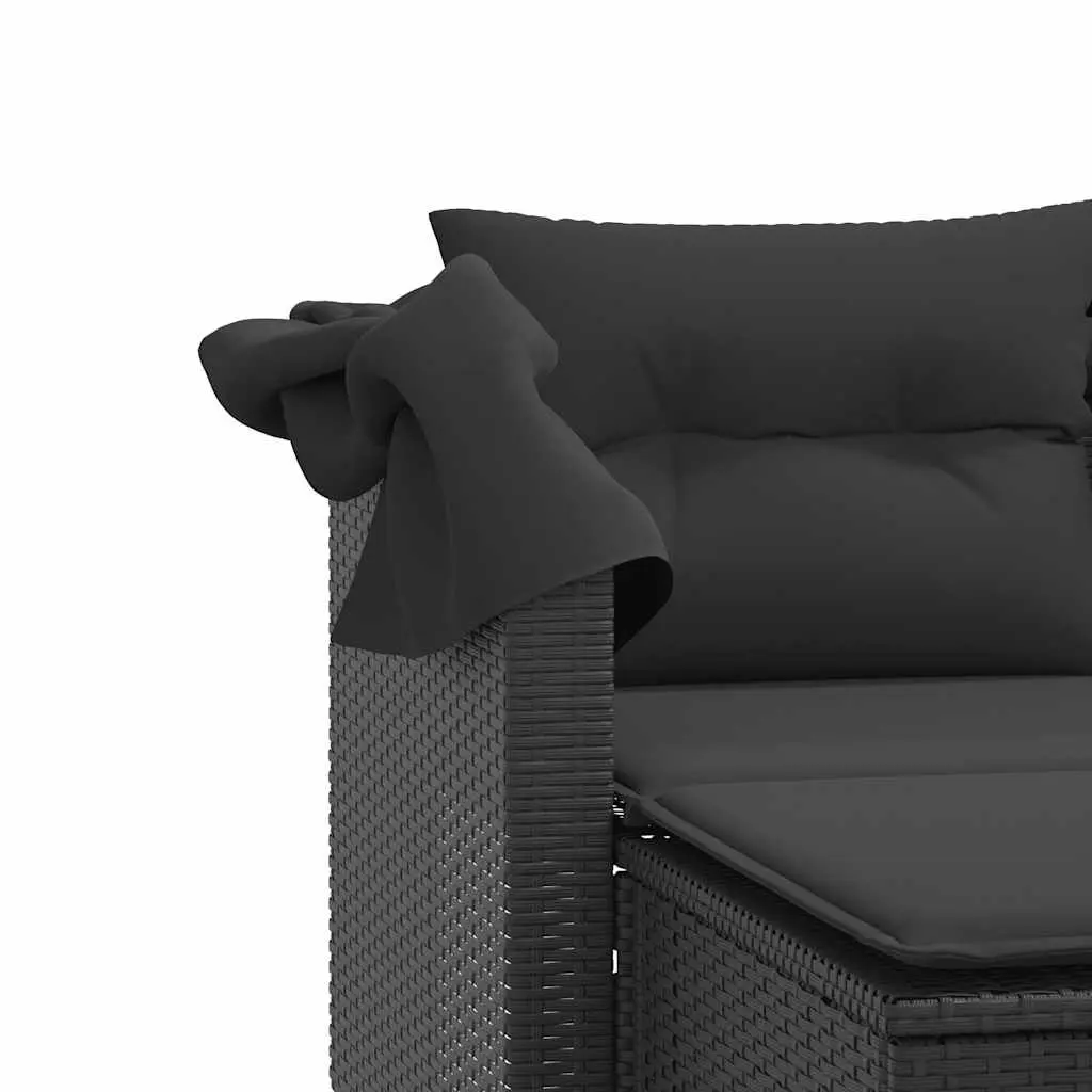 Outdoor Lounge Set 2-Seater Poly Rattan with Canopy and Stools Black