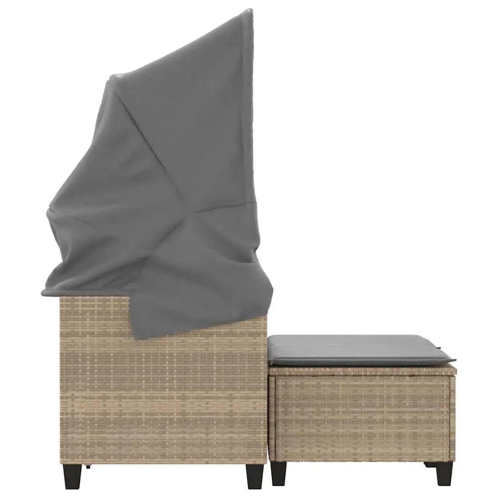 Outdoor Garden 2-Seater Sofa with Retractable Canopy and Stools Beige Poly Rattan