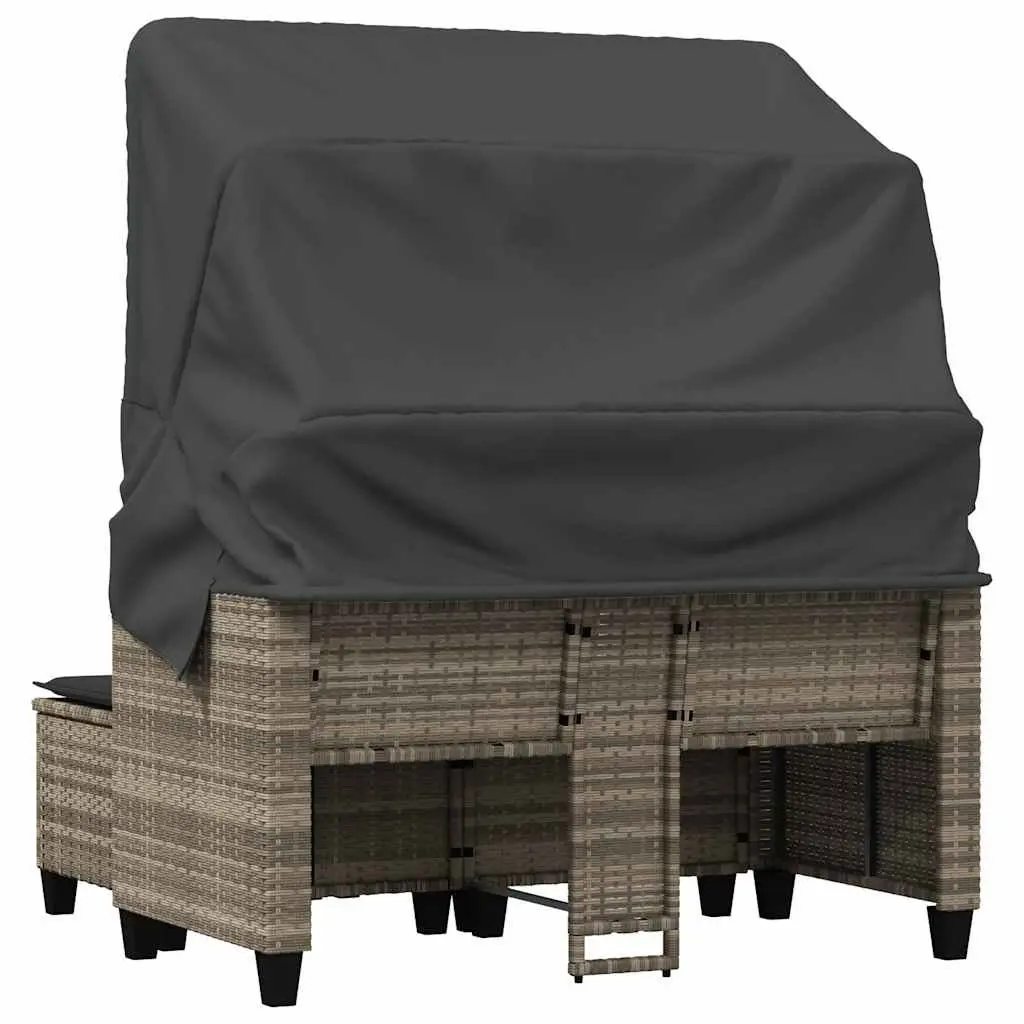 Garden Sofa 2-Seater with Canopy and Stools Grey PE Rattan Outdoor