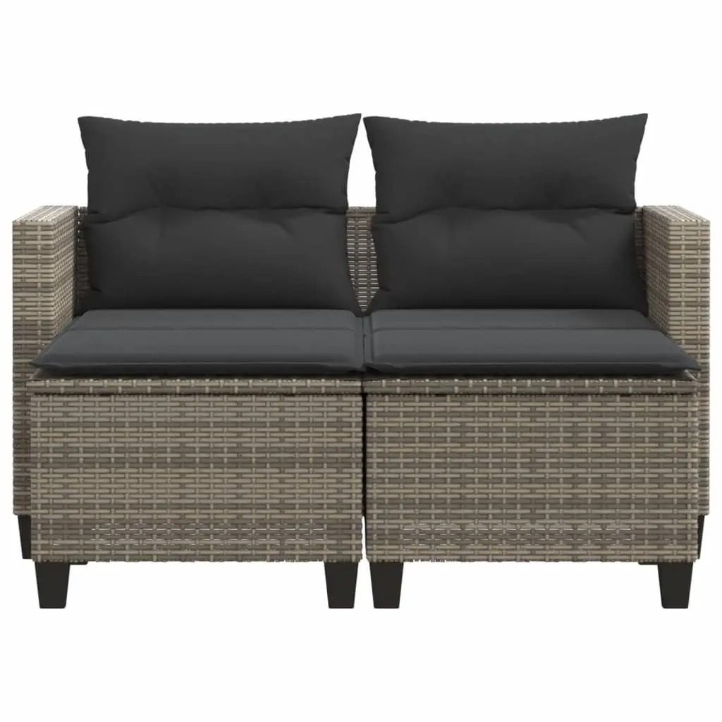 Grey Poly Rattan 2-Seater Outdoor Sofa Set with Cushions and Stools for Garden and Patio