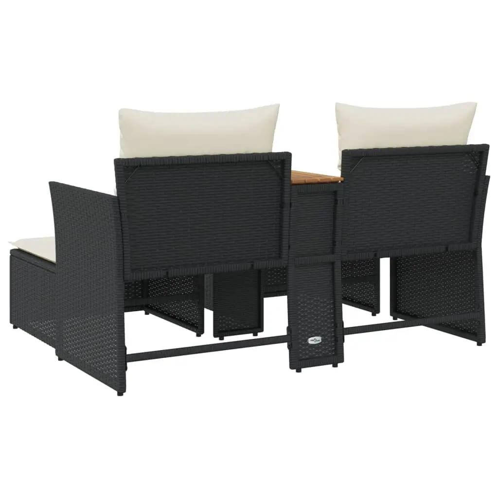 Outdoor Patio Furniture 2-Seater Sofa with Central Table and Stools Black PE Rattan