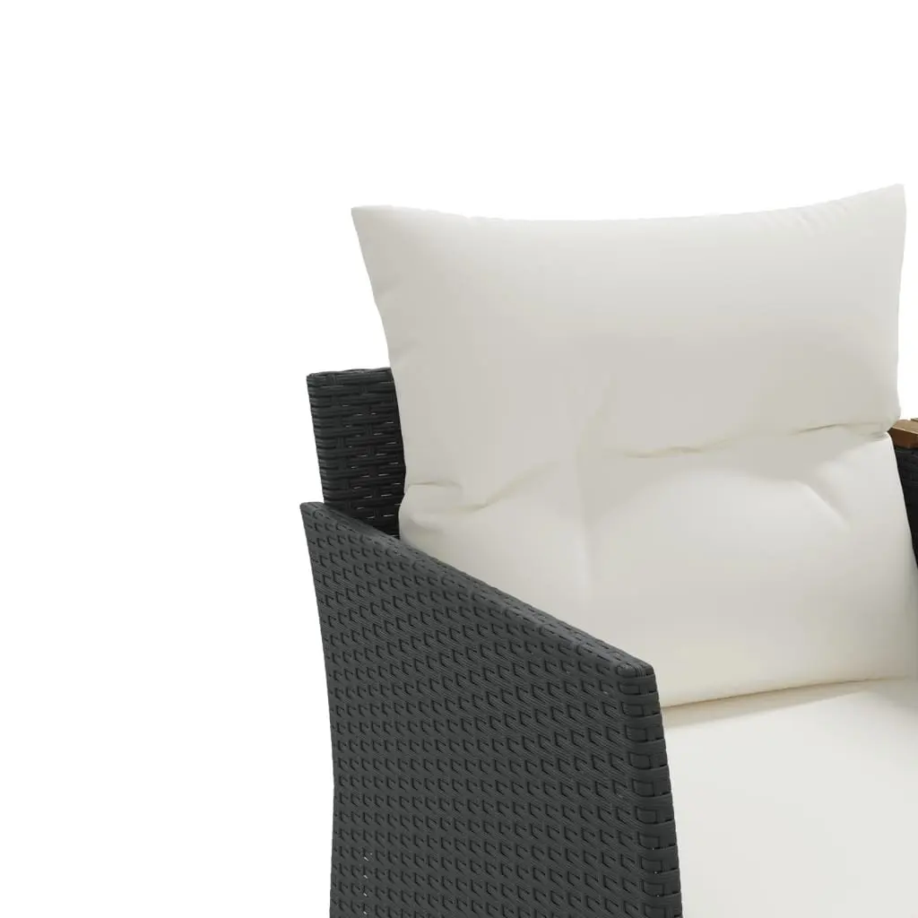 Outdoor Patio Furniture 2-Seater Sofa with Central Table and Stools Black PE Rattan