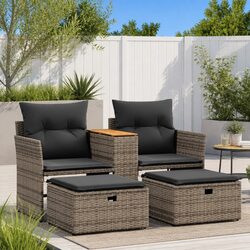 Stylish Grey Outdoor Garden Sofa with Integrated Stools