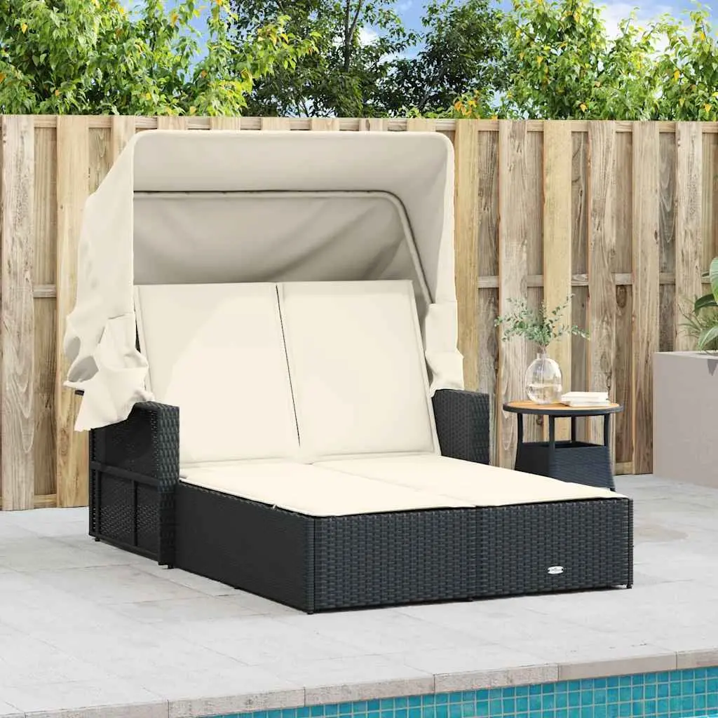 Double Sun Lounger Outdoor Furniture Adjustable Backrest Retractable Canopy Rattan Garden Seating