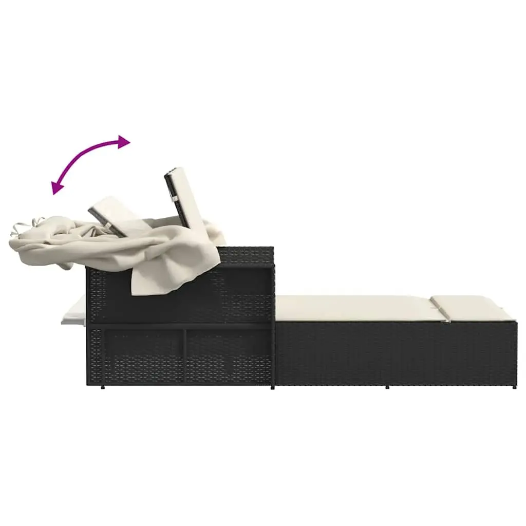 Double Sun Lounger Outdoor Furniture Adjustable Backrest Retractable Canopy Rattan Garden Seating