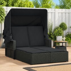 Double Sun Lounger with Retractable Canopy Adjustable Backrest Outdoor Seating