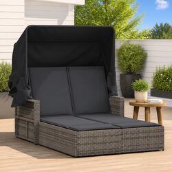 Elegant Grey Double Sun Lounger with Canopy for Outdoor Living