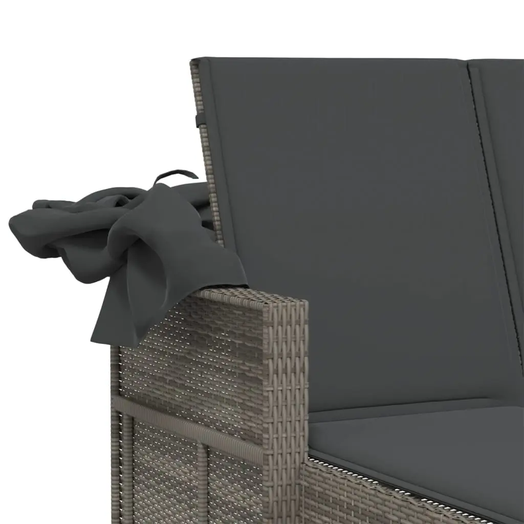 Double Sun Lounger Grey with Retractable Canopy Adjustable Backrest and Thick Cushions