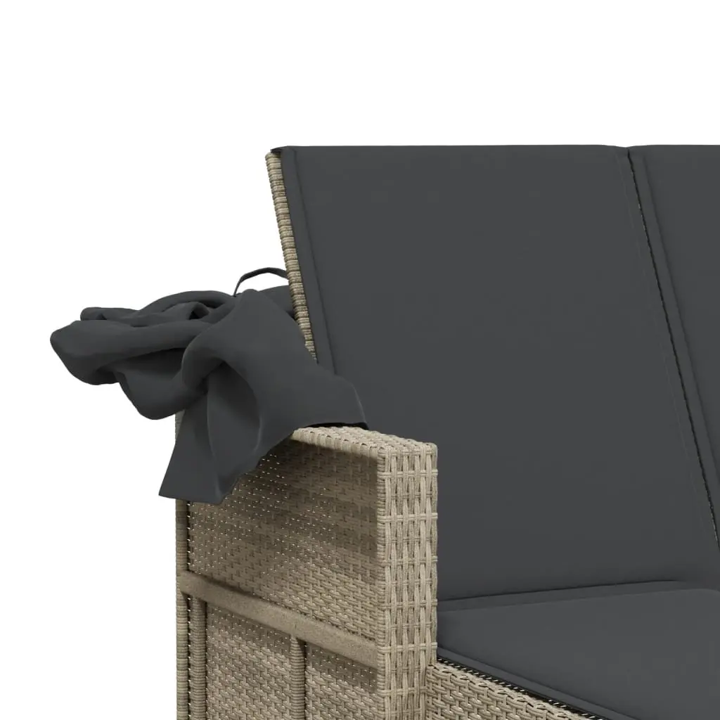 Double Sun Lounger Grey Adjustable Backrest Retractable Canopy Cushions