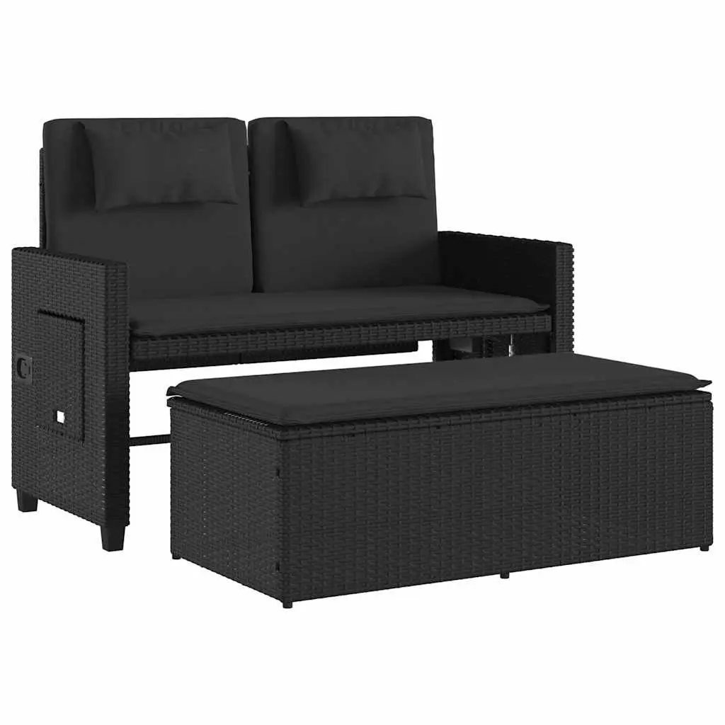 Outdoor Reclining Garden Bench 2-in-1 Loveseat Sofa Bed Adjustable Backrest PE Rattan Construction