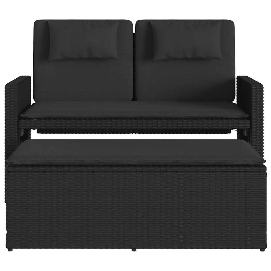 Outdoor Reclining Garden Bench 2-in-1 Loveseat Sofa Bed Adjustable Backrest PE Rattan Construction