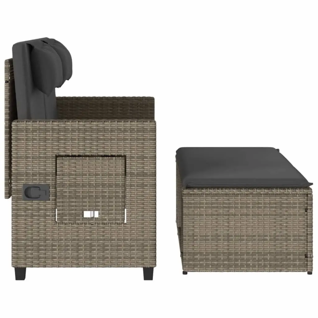 Reclining Garden Bench Grey 2-in-1 Outdoor Loveseat Sofa Bed with Adjustable Backrest and Foldable Side Tables