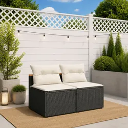 Outdoor Garden Sofas Armless Modular Seating with Cushions 2 Pieces Black Rattan