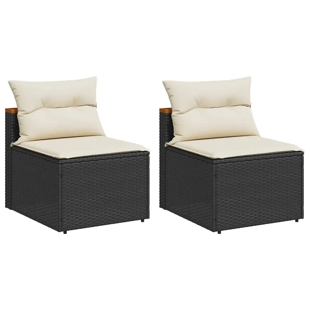 Outdoor Garden Sofas 2 Pieces Armless Modular Seating with Cushions Black Rattan
