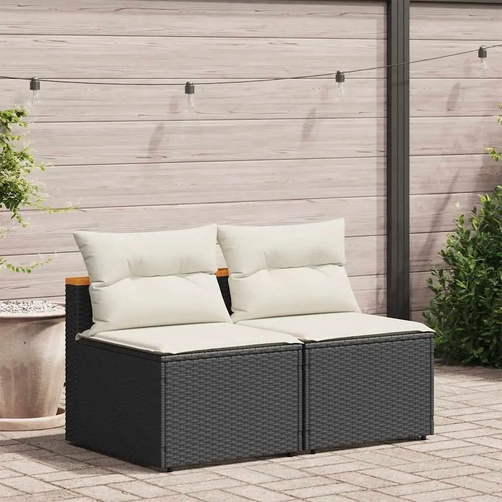 Outdoor Garden Sofas 2 Pieces Armless Modular Seating with Cushions Black Rattan