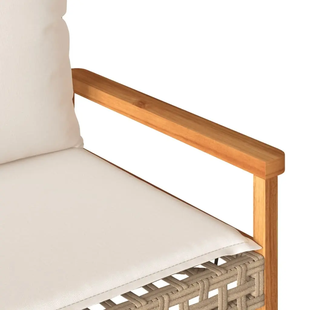 Outdoor Garden Bench Poly Rattan Acacia Wood Frame Beige Cushion Seat