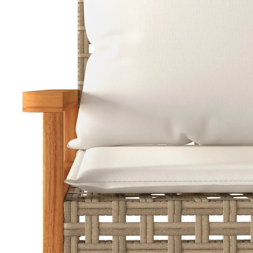 Outdoor Garden Bench Poly Rattan Acacia Wood Frame Beige Cushion Seat