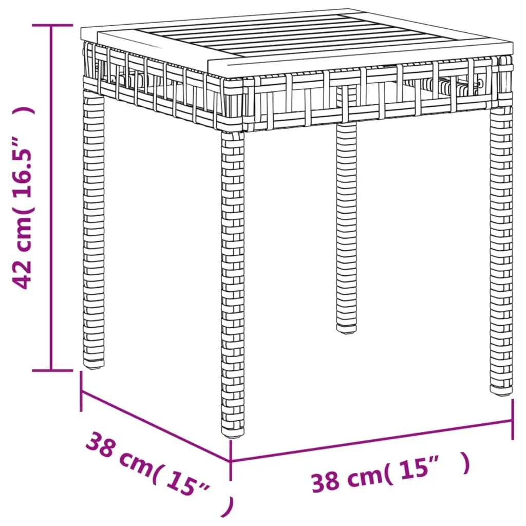 Garden Table 38 x 38 x 42 cm Black Outdoor Patio Furniture PE Poly Rattan Acacia Wood