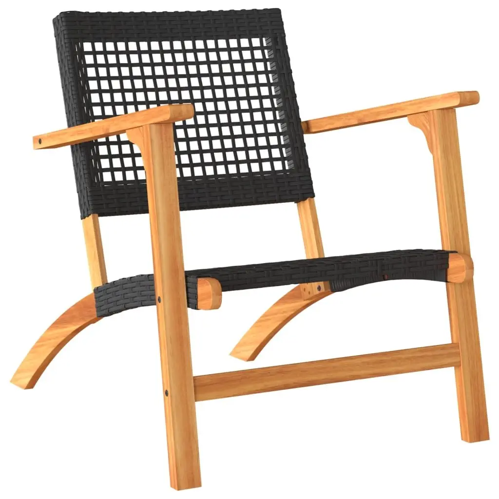 3 Piece Bistro Set Black Outdoor Garden Furniture PE Rattan Acacia Wood Table