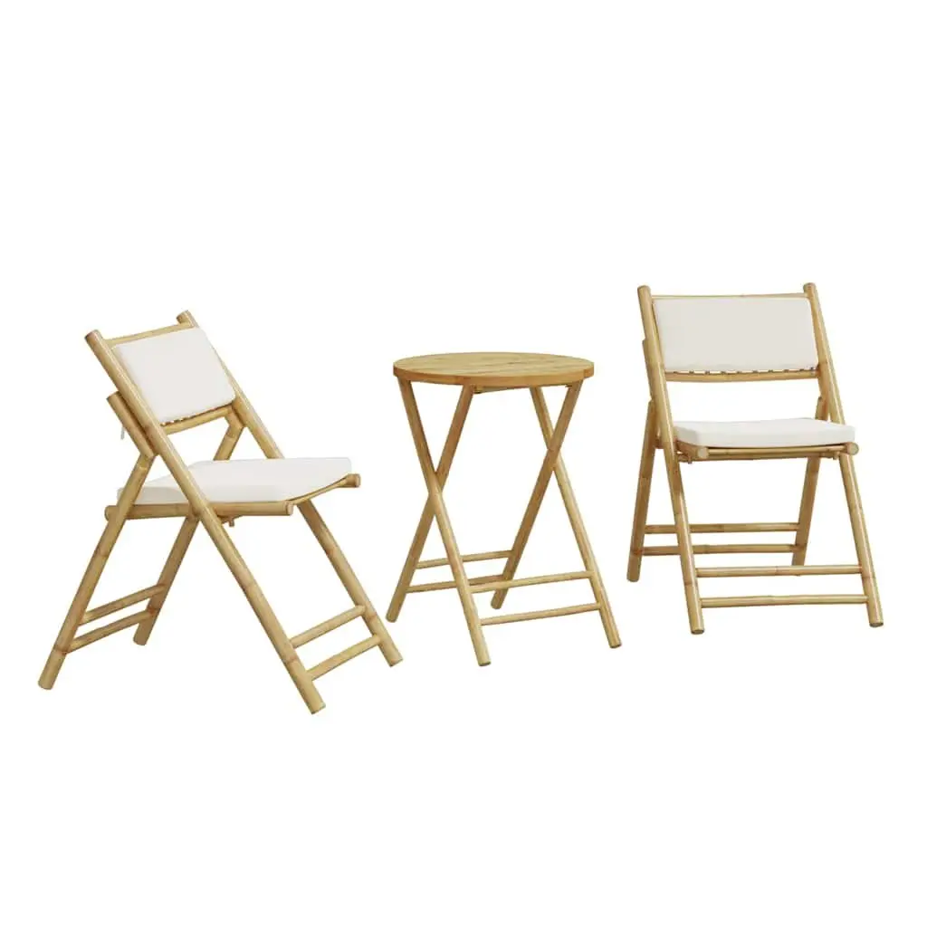 Bistro Set Outdoor Folding Furniture Bamboo Brown with Cushions 3 Piece