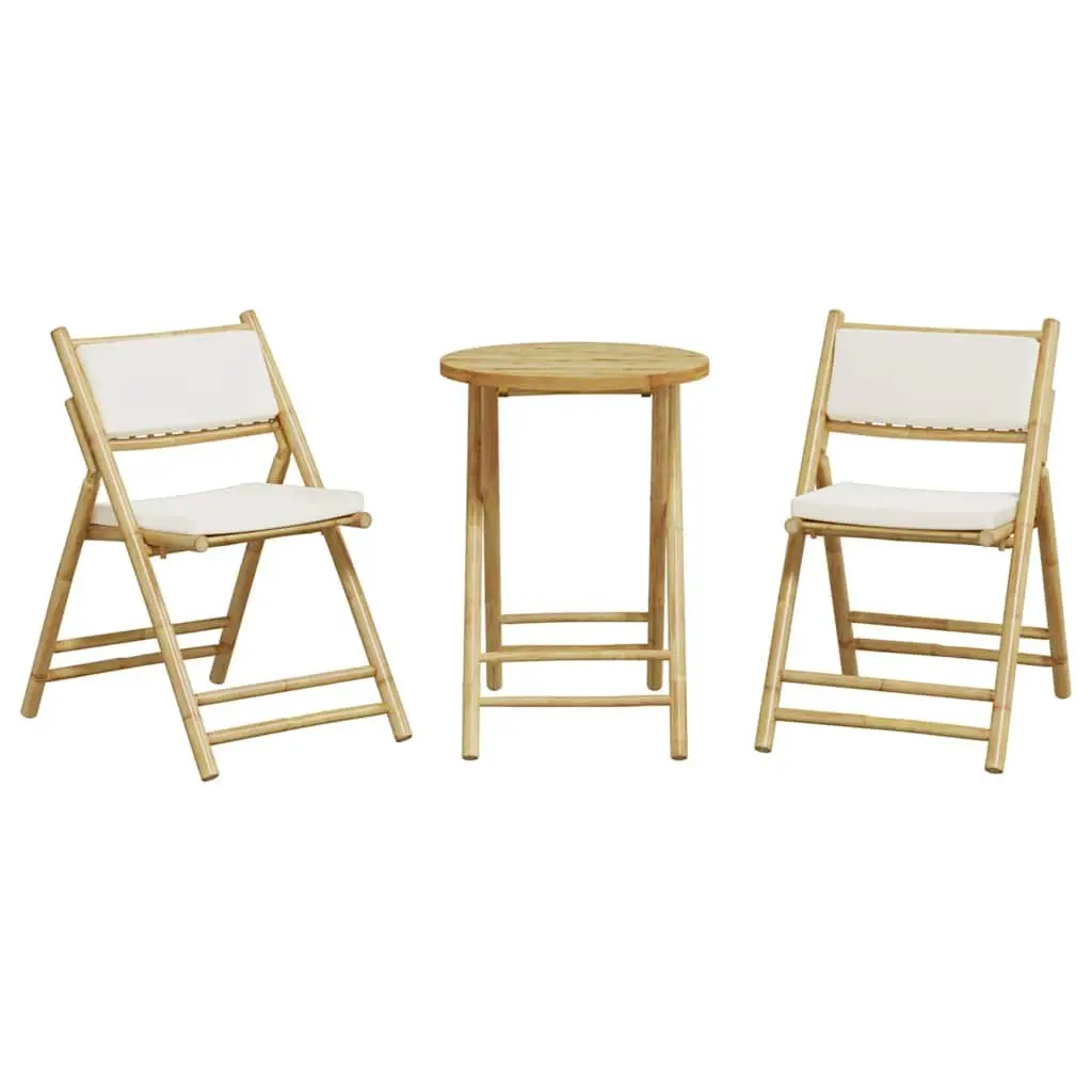 Bistro Set Outdoor Folding Furniture Bamboo Brown with Cushions 3 Piece