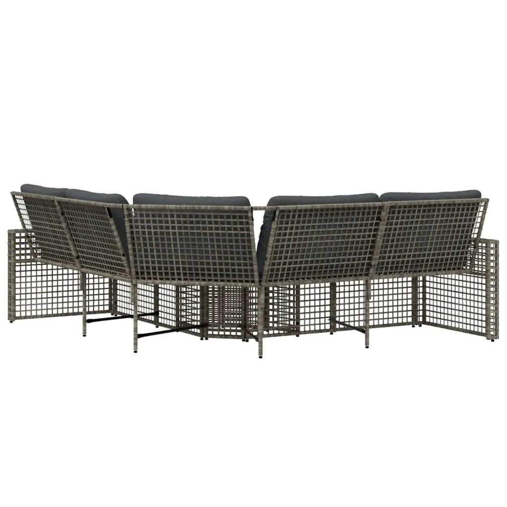 L-Shaped Garden Sofa Set Grey Poly Rattan Outdoor Cushions Footstool