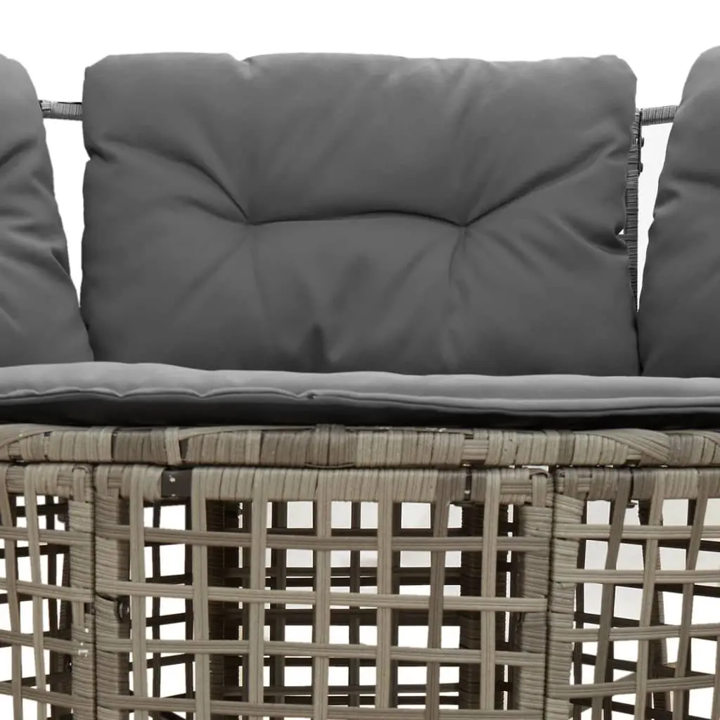 L-Shaped Garden Sofa Set Grey Poly Rattan Outdoor Cushions Footstool