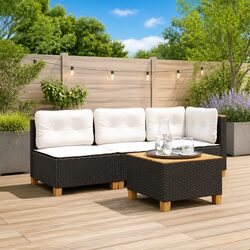 Garden Corner Sofa with Cushions Black Poly Rattan Outdoor Lounge Seating