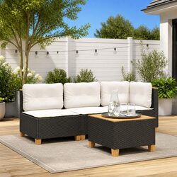 Outdoor Garden Sofa Armless with Cushions Black Poly Rattan Lounge Seating