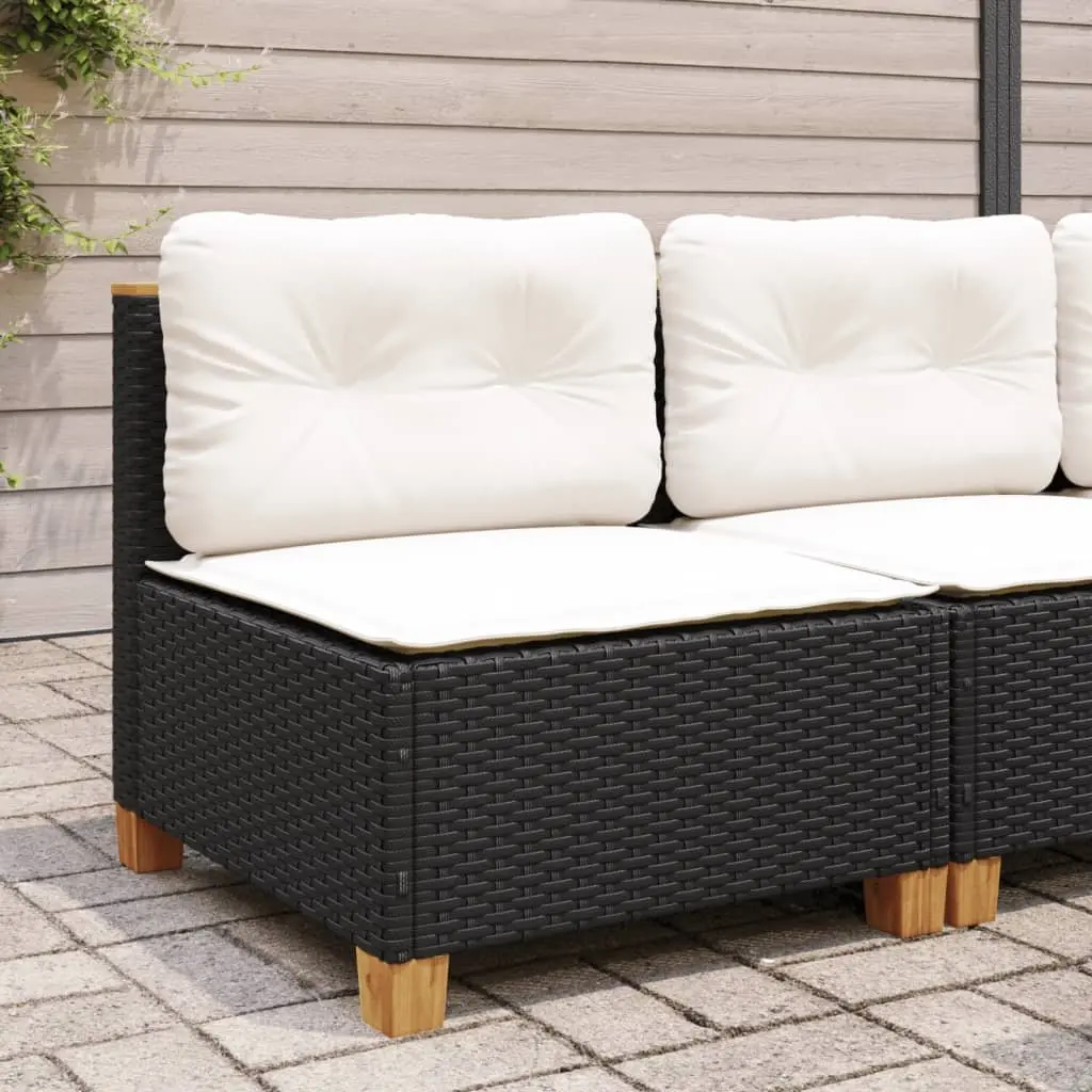 Outdoor Garden Sofa Armless Black PE Rattan with Cushions