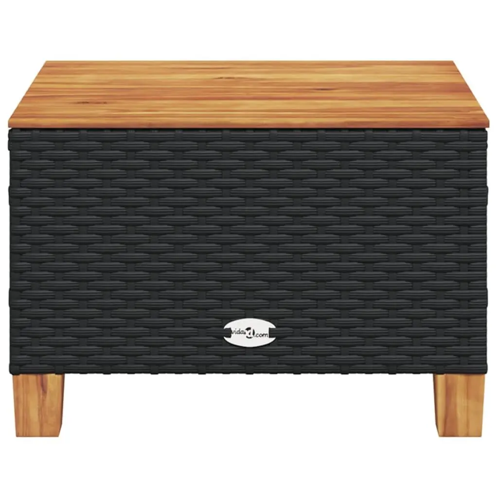 Garden Outdoor Table 55x55x36cm Black Poly Rattan Acacia Wood Top