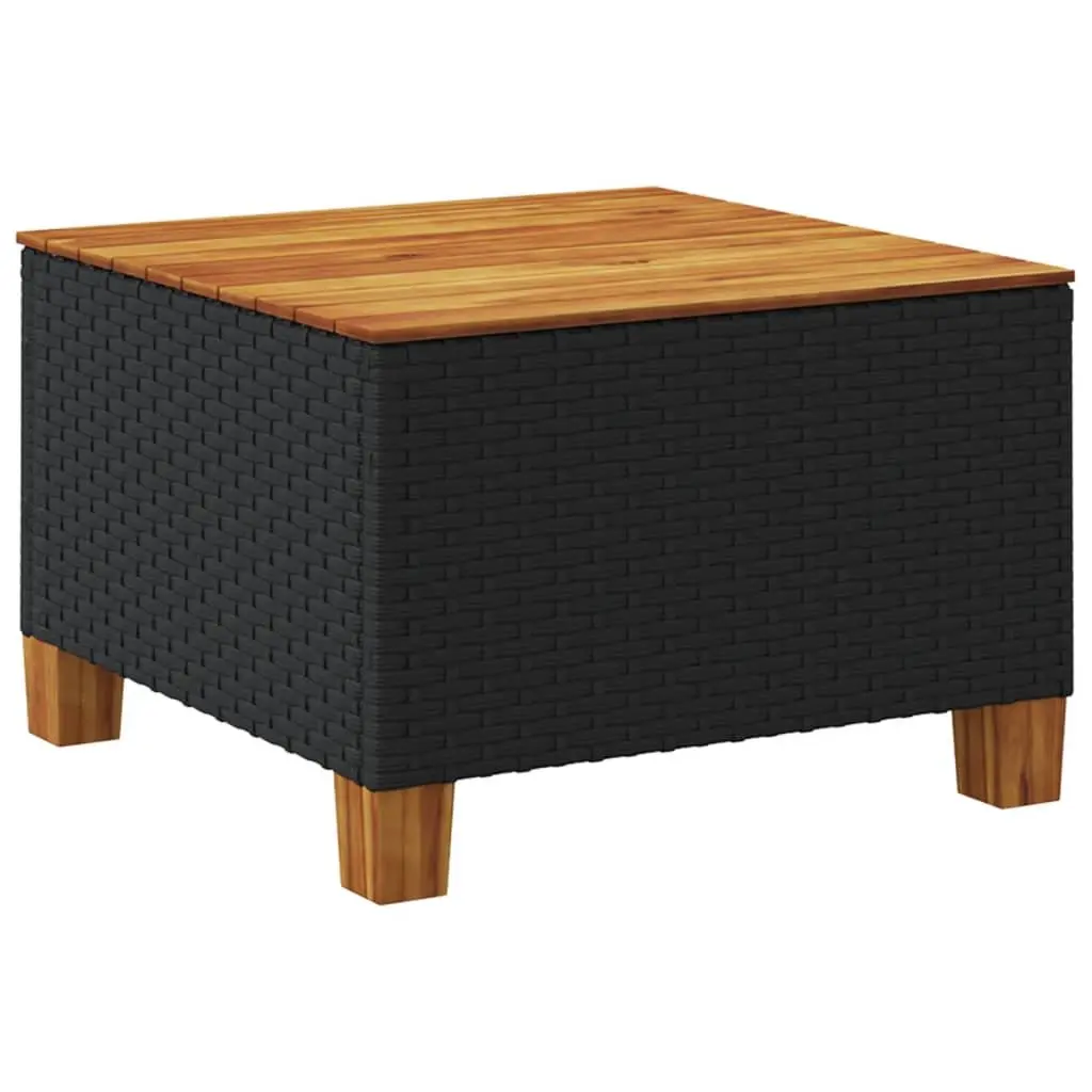 Garden Outdoor Table 55x55x36cm Black Poly Rattan Acacia Wood Top