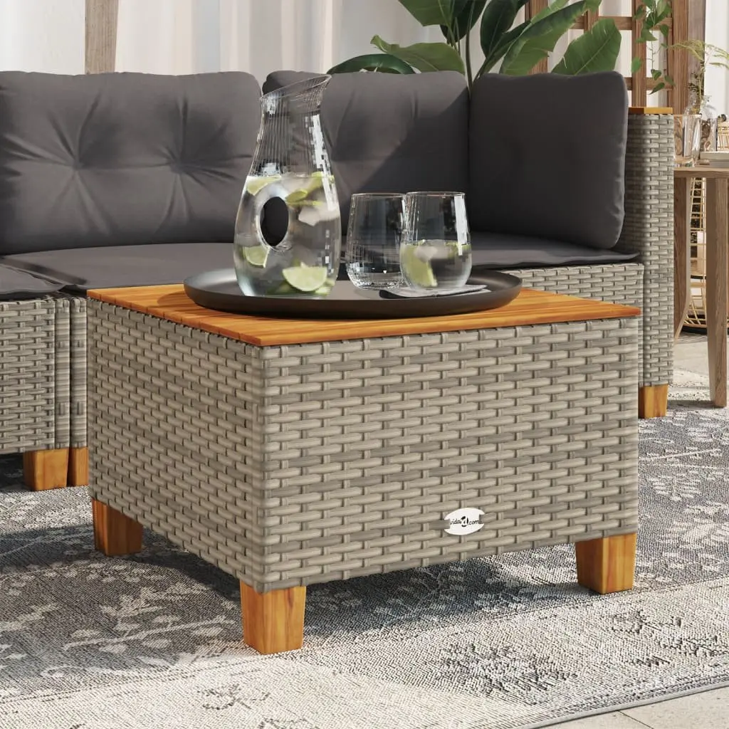 Garden Table Grey 55x55x36 cm Acacia Wood Top with PE Rattan Frame for Outdoor Patio Dining