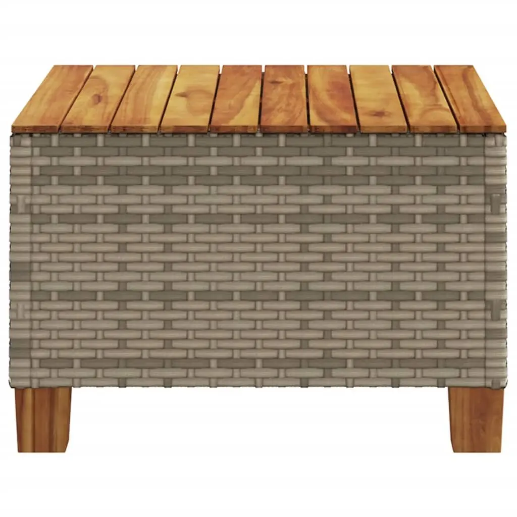 Garden Table Grey 55x55x36 cm Acacia Wood Top with PE Rattan Frame for Outdoor Patio Dining