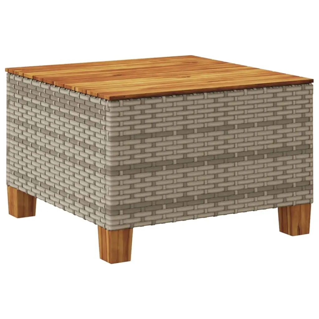 Garden Table Grey 55x55x36 cm Acacia Wood Top with PE Rattan Frame for Outdoor Patio Dining
