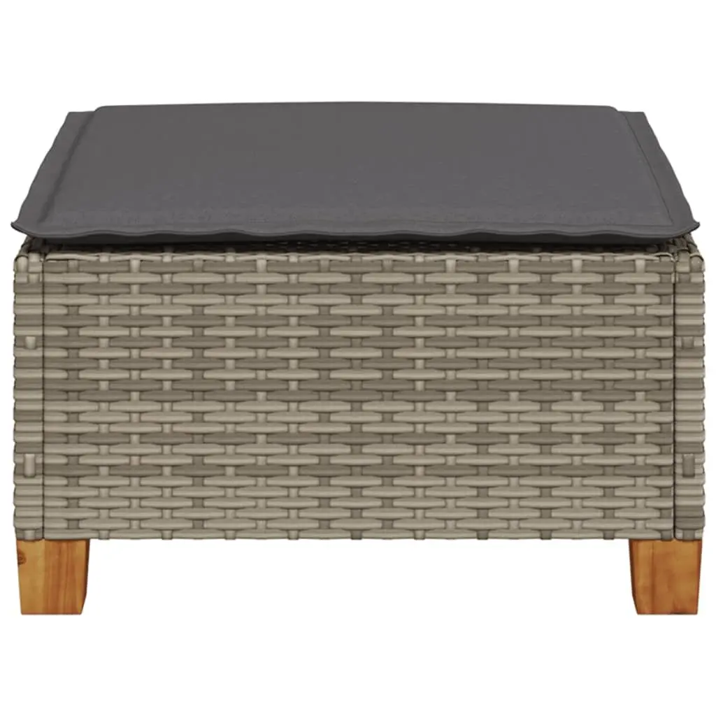 Outdoor Garden Stool with Cushion Grey Poly Rattan Footrest Lounge Seat