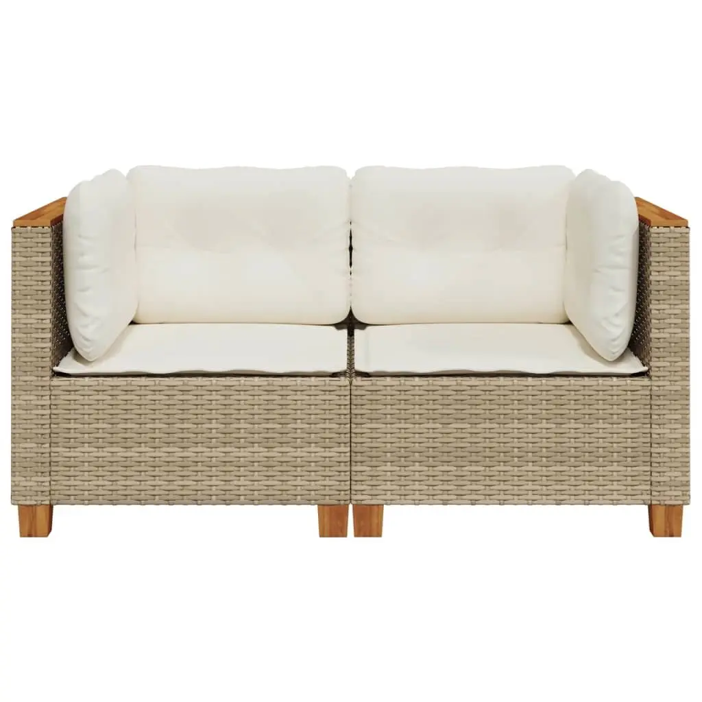 Outdoor Garden Sofa Corner Set 2 Piece Beige Poly Rattan with Thick Cushions