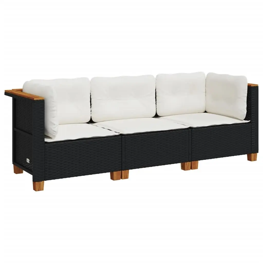 3-Seater Garden Sofa Black Poly Rattan Modular Lounge with Cushions