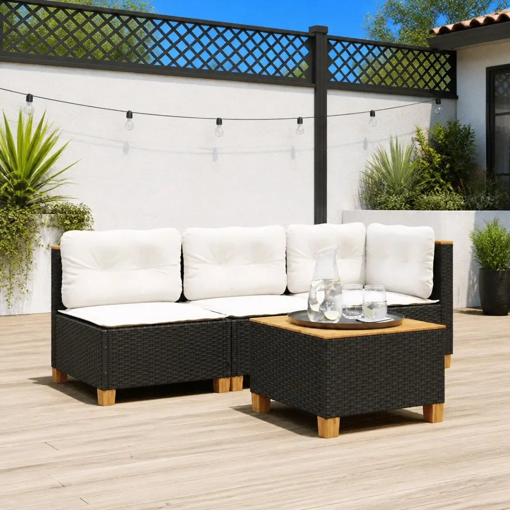 Garden Sofa Outdoor Lounge Furniture 3 Seater Black PE Rattan with Removable Cushions