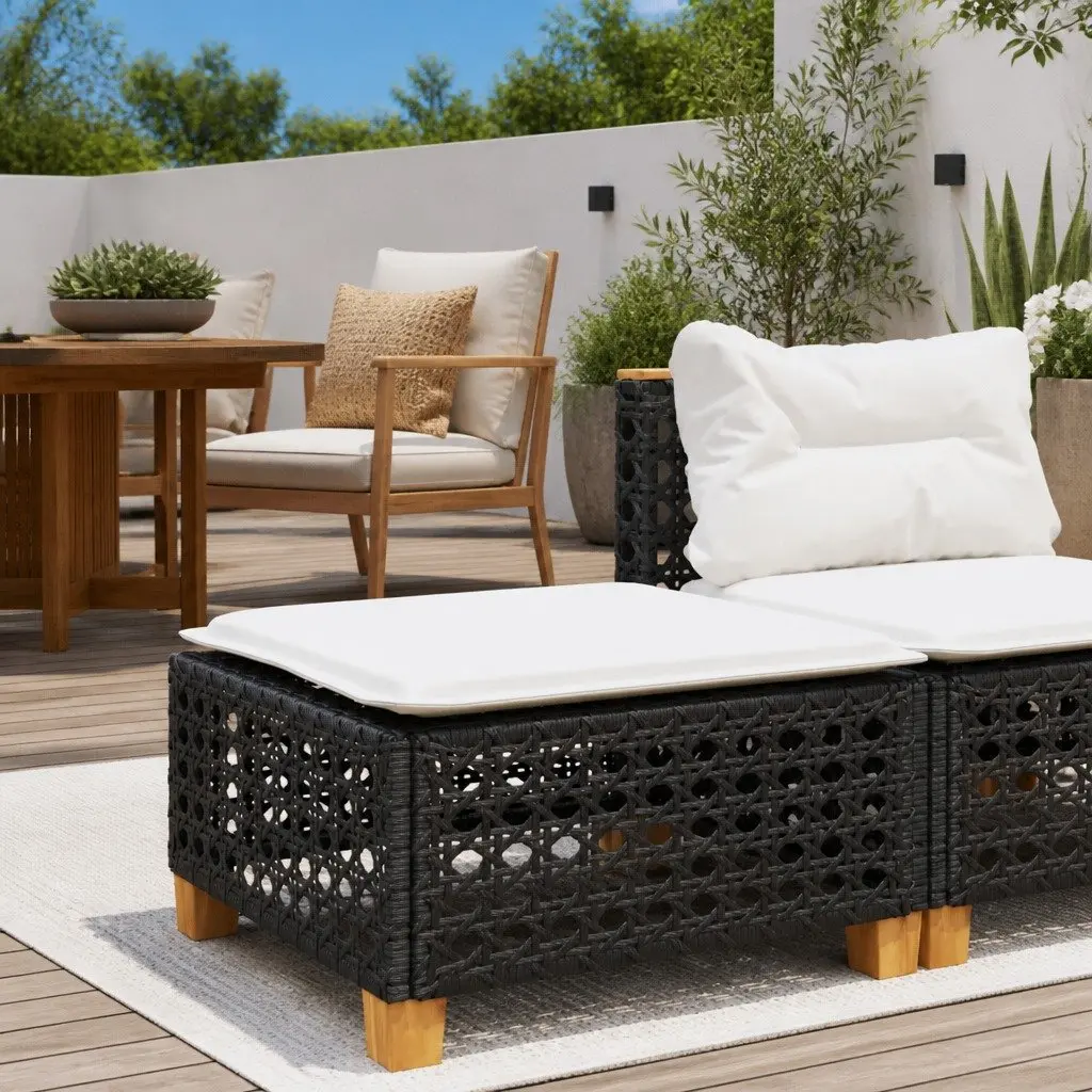 Garden Stool 63.5 x 56 x 32 cm Black PE Rattan with Removable Washable Cushion Outdoor Furniture
