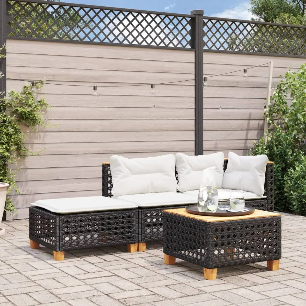 Garden Stool 63.5 x 56 x 32 cm Black PE Rattan with Removable Washable Cushion Outdoor Furniture