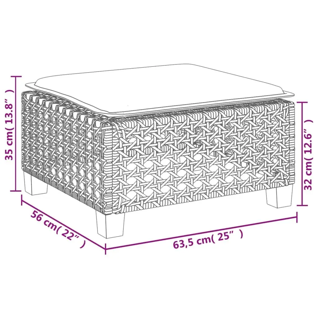 Outdoor Garden Stool with Cushion Grey Poly Rattan Footrest Lounge Seat
