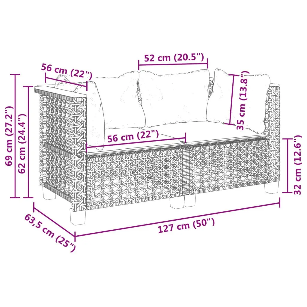 Outdoor Corner Sofa Set 2 pcs Garden Lounge Seating with Cushions Black